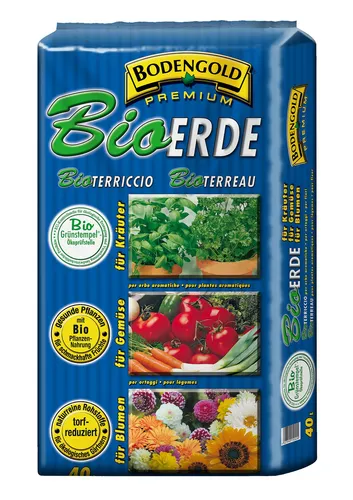 Bodengold Premium BIO-Erde 40L Blumenerde Pflanzenerde Gartenerde Erde