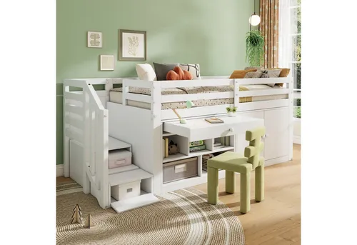 xixiworkshop Kinder Hochbett 90x200cm mit Stauraum