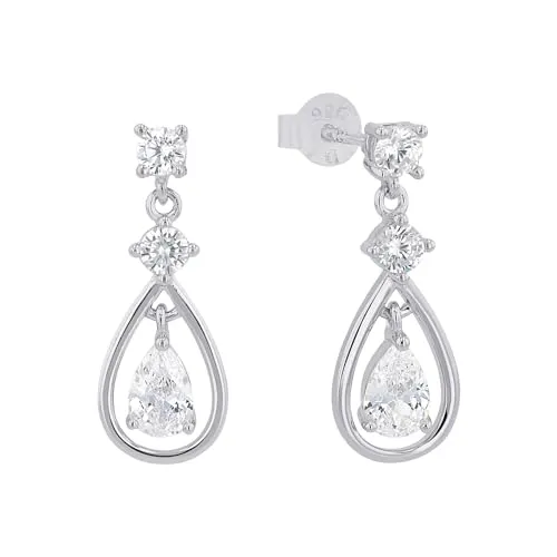 Amor Paar Ohrhänger Tropfen mit Zirkonia (synth) - Trendige Durchzieher aus 925 Sterling Silber, ideal für den angesagten Ear Party Look. Mit strahlenden Zirkonia-Steinen und Rhodium-Schicht für Langlebigkeit.