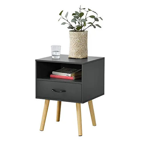 en.casa Beistelltisch »Gävle« mit Schublade - Ablagetisch in Dunkelgrau, stilvoll und vielseitig einsetzbar als Beistelltisch oder Nachttisch, mit praktischer Schublade und Ablagefach für zusätzlichen Stauraum.