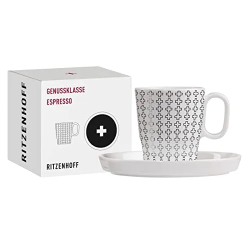 RITZENHOFF 3721003 Espresso-Tasse 95 ml - Serie Genussklasse Nr. 3 - Set mit Untertasse, aus Porzellan - Designerstück
