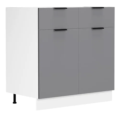 VCM Küchenschrank | Praktischer Unterschrank mit zwei Drehtüren - Midi- & Hochschränke für Küchen, ideal für platzsparende Aufbewahrung dank zwei Drehtüren und zwei Schubladen, Maße H. 82 x B. 80 x T. 46 cm.