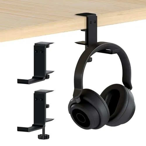 Headset Halterung, Faltbare Kopfhörer Ständer by MMOBIEL, Kopfhörer Halter Haken Schreibtisch - Verstellbare Klemme, Universal Passend & Platz Sparend - Gaming-Headset-Ständer Haken, Schwarz Aluminium