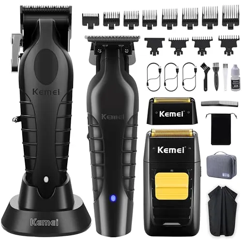 KEMEI Professionelle Haarschneidemaschine, Haar-/Bartschneider, Folienrasierer-Set für Männer, kabellose Haarschneidemaschine, elektrischer Rasierer mit Ersatzköpfen & Netzen, USB-Haarschneideset