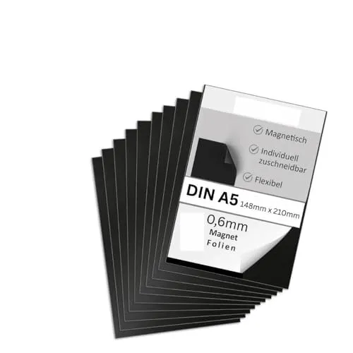 Strong Magnets Neodym anisotrope Magnetfolie – DIN A5 (148 x 210 mm) – 0,6 mm - 3 Stück - Extra stark - dezent, praktisch & flexibel zuschneidbar