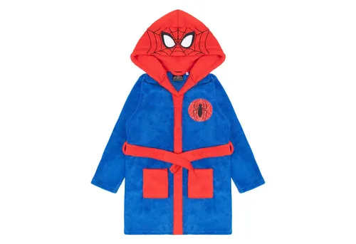 Spiderman Bademantel für Kinder, Fleece Morgenmantel mit Kapuze - Bademäntel für Jungen, kuscheliger Fleece-Morgenmantel mit coolem Spiderman-Design, ideal für gemütliche Abende und den Weg zum Schwimmen.