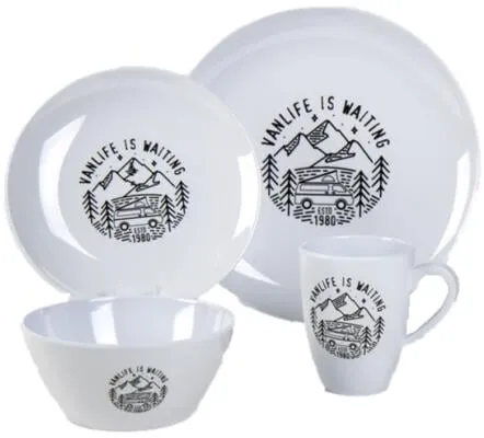 Camp4 Van Life Geschirrset, 16-teilig, weiß von CAMP4