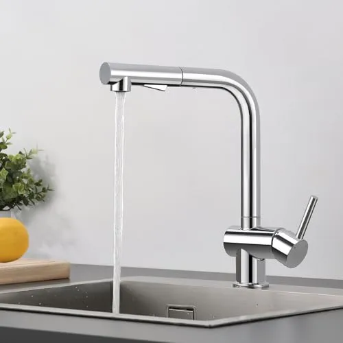 CECIPA Hochdruck Wasserhahn Küche Ausziehbar, Küchenarmatur mit Brause Zwei Strahlarten, Armatur Küche Edelstahl, Mischbatterie 360° Schwenkbar, Einhebel Spültischarmatur, Chrom Glänzend, X207C
