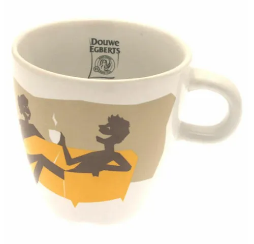 Jacobs Douwe Egberts Becher Kaffeebecher mit Henkel, Design mit gelb, 250 ml, Porzellan