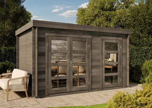 Alpholz Gartenhaus Holz Paloma Grande, BxT: 404x234 cm - Gartenhaus mit hochwertigem Massivholzdach und -boden, ideal für Gartenliebhaber, bietet großzügigen Stauraum mit 16,8 m³ und stilvollem Design.