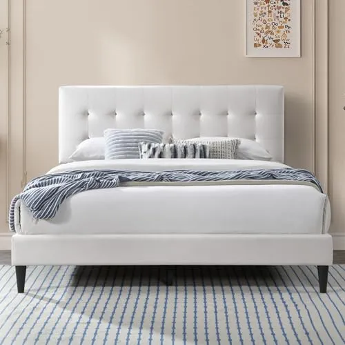 Polsterbett 160x200 cm mit Lattenrost - Beige Polsterbett mit komfortablem Kopfteil für gemütliche Abende, robuster Rahmen mit bis zu 300 kg Tragkraft - ideal für jedes Schlafzimmer.