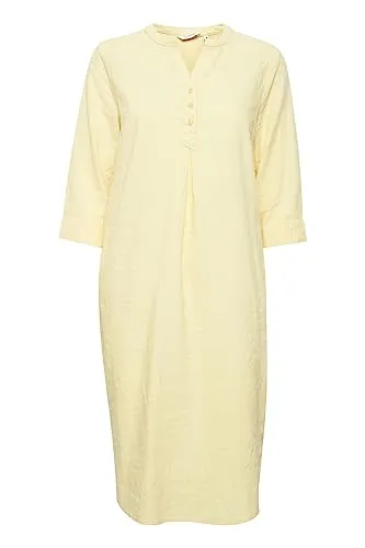 b.young BYFALAKKA Damen Kleid Freizeitkleid aus LeinenmixKleid mit Knopfleiste und kurzem Stehkragen, Größe:38, Farbe:Italian Straw (130917)