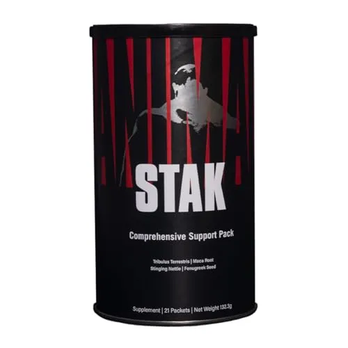 Universal Nutrition ANIMAL Stak, Hormon-Booster für Muskelaufbau - Pflanzliches Ergänzungsmittel Burzeldorn, unterstützt Gewichtszunahme und enthält hochdosiertes Vitamin B6 für optimale Eiweißverwertung.
