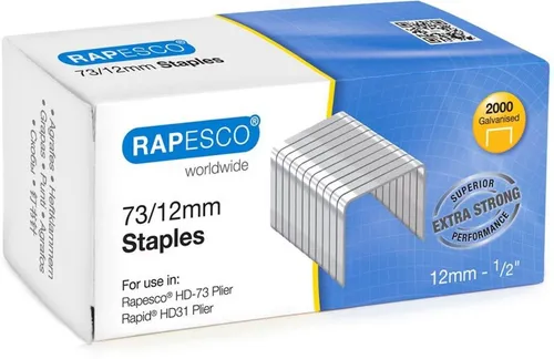 RAPESCO Heftklammern 73/12mm - 2000 Stück für effizientes Heften - Hochwertige Rapesco Heftklammern für Kartonagen und Versandtaschen. Ideal für die Rapesco HD-73 Heftzange. Mit Spitzmeißel für einfache Einfügung und komfortables Arbeiten. Perfekt für umfangreiche Heftprojekte.