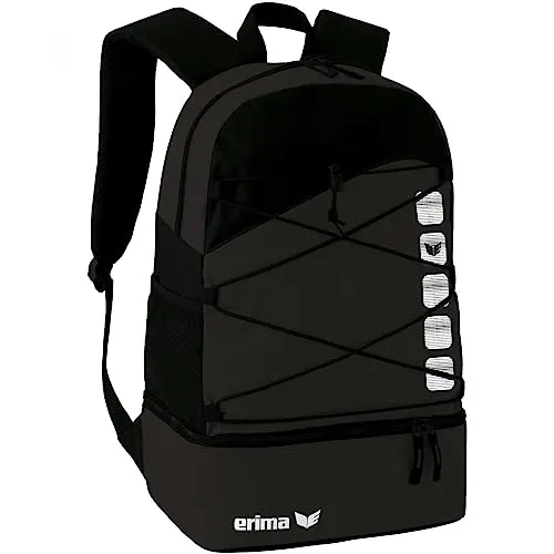 Erima Rucksack Club 5 - Multifunktionsrucksack mit Bodenfach - Wanderrucksack mit praktischen Taschen und abnehmbarer Netztasche zur Ballaufbewahrung. Ideal für Sportler, ausgestattet mit gepolsterten, verstellbaren Schultergurten und separatem Bodenfach für Schuhe.