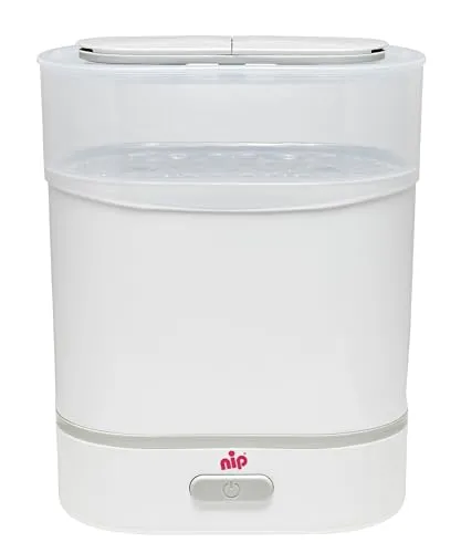 NIP Sterilisator Babyflaschen: Schnelle Dampfsterilisation für bis zu 6 Flaschen - Vaporisatoren für Babyflaschen, sicher und chemiefrei in nur 9 Minuten, mit praktischer Abschaltautomatik und spülmaschinentauglichen Teilen.