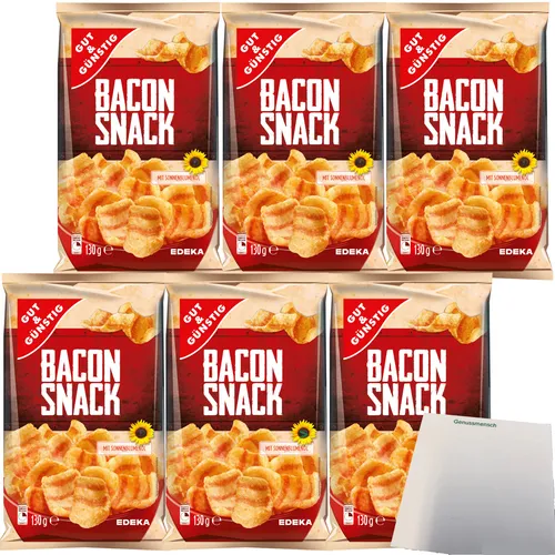 Gut&Günstig Bacon Snack herzhafter Knabberspaß 6er Pack 6x130g Packung usy Block