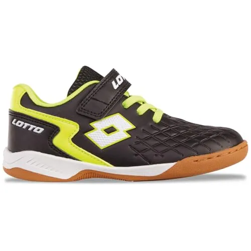 Lotto Hallenschuh - Sportlicher Schuh für Hallensport in Schwarz 28 EU - Herren-Sportschuhe, ideal für Badminton, Handball, Squash und Volleyball, mit Klettverschluss und elastischen Schnürsenkeln für optimalen Halt.