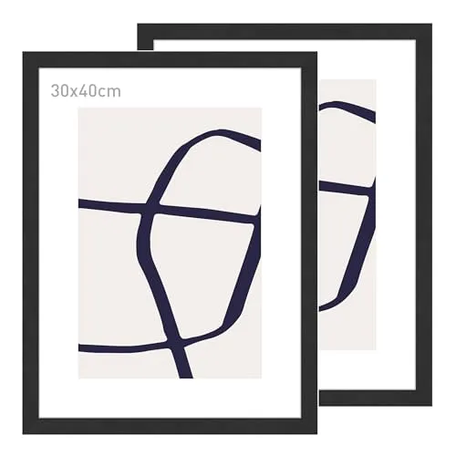 accent by nielsen Bilderrahmen, 30 x 40 cm (2er Set), Holz (MDF), Schwarz, inkl. Kunstdruck, Fotorahmen im Hoch- & Querformat, Echtglas, Velino