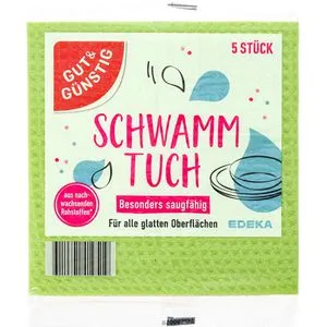 GutundGünstig Spültuch Schwammtuch, 5 Stück, 18 x 20cm - Hochwertige Mischgewebetücher, saugfähig und waschbar, ideal für streifenfreie Reinigung von Geschirr und glatten Oberflächen. Umweltfreundlich aus 100% nachwachsenden Rohstoffen.