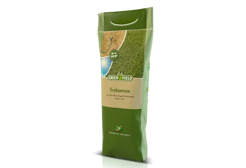 Greenfield Rasensamen Trockenrasen Mantelsaat Vital 5 kg - Rasensaat für trockene Böden, hitzetolerant und selbstregenerierend. Ideal für sonnige Flächen, mit wasserspeichernder Mantelsaat für optimale Pflanzenentwicklung.