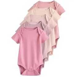 NEXT Baby Mädchen Kurzärmelige Strampler, 5er-Pack Rosa 62-68
