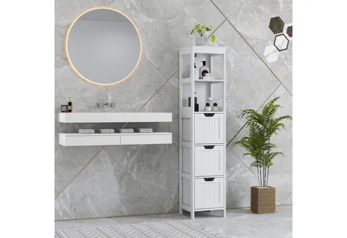 Homcom Badezimmerschrank Weiß, Retro-Design