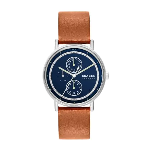 Skagen Signatur Uhr für Herren - Quarz Multifunktionswerk mit Edelstahl oder Lederarmband - Armbanduhren für Herren mit kratzfestem Mineralglas und 50m wasserdicht, ideal für den Alltag und Freizeitaktivitäten.