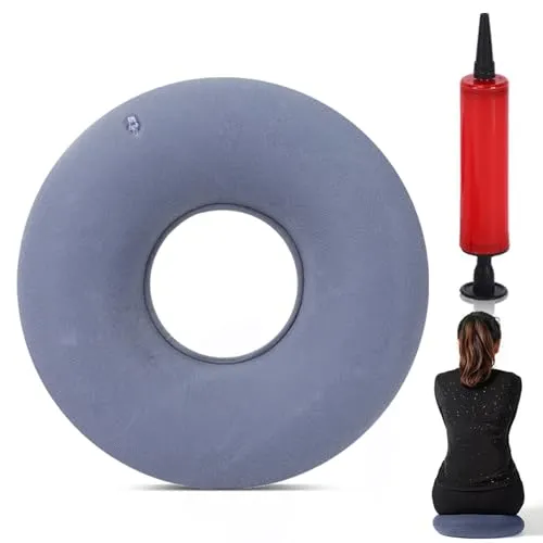 LZYDKH Hämorrhoiden Sitzkissen, Sitzring Nach Op Steißbeinkissen Aufblasbar Ringkissen mit Pumpe Donut Kissen Sitzkringel für Entlastung Steißbein Steißbeinschmerzen(Grau)