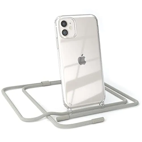 EAZY CASE - Handykette kompatibel mit iPhone 11 - dünne Handyhülle für iPhone 11 Hülle mit Band als Fallschutz Kette zum Umhängen transparente Hülle Silikon in Taupe