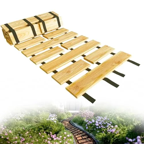 Floranica Gartenweg aus Holz 50 cm x 2 m Natur Rollweg Ausrollbarer Gehweg Gartentritte Holzweg aus Lärche rutschfeste Oberfläche durch Riffelung Holztritt für Hinterhof