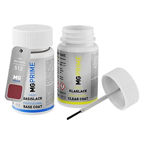 MG PRIME Autolack Lackstift Set für Mercedes 512 Almandinrot Metallic/Garnet Red Metallic Basislack Klarlack je 50ml