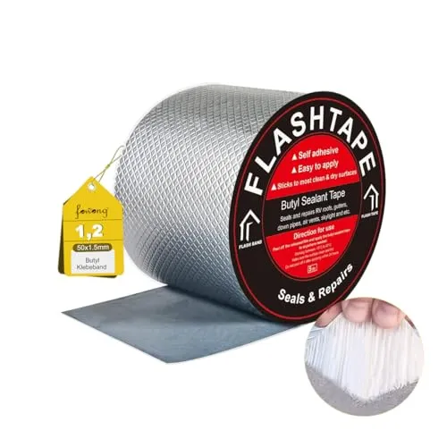 fowong Aluminum Wasserdichtes Klebeband, 10cm(B) x5M(L) Butyl Dichtungsband Alufolie Selbstklebend Reperaturband zum Abdichten und Befestigen im Pool Loch Rohr Dach Wohnmobil Bad