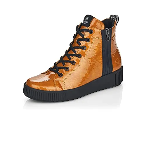 Remonte Damen R7996 Stiefeletten - Wanderschuhe mit quadratischem Absatz, aus hochwertigem Lackleder und Glattleder, ideal für Komfort und Stil bei jedem Schritt.