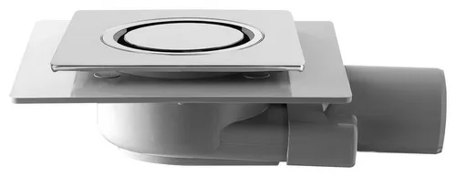 TIRANA Bodeneinlauf 100x100 mm mit waagerechtem Ablauf - Robuster Bodeneinlauf aus ABS und Messing, ideal für effiziente Wasserableitung. Chrom-Finish sorgt für modernes Design und Langlebigkeit.