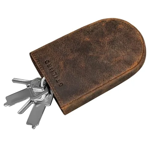 STILORD 'Monty' Schlüsselglocke Leder Schlüsseletui Groß für Herren Damen Schlüsselmäppchen Schlüsseltasche Autoschlüssel Schlüsselanhänger mit Schlüsselring, Farbe:Kreta - braun