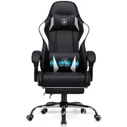 GTPLAYER Gaming Stuhl Chair Gamer Sessel - Ergonomischer Gamer Stuhl Lordosenstütz Höhenverstellbar Gepolstert Gamingstuhl 150 Kg, schwarz - Schwarz