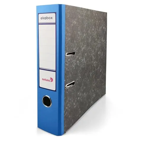 Netuno 1 Stück Aktenordner mit 2 Ringen Ordner Ekobox marmoriert blau folder organiser 75mm A4 breit aus Pappe Karton für Büro Regal Mappen office Schreibtisch