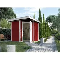 Blockbohlen-Eckhaus weka 229 - Schwedenrot, 244 x 244 cm - Gartenhaus mit Flachdach aus hochwertigem Holz, ideal für kreative Gartengestaltung und zusätzlichen Stauraum.