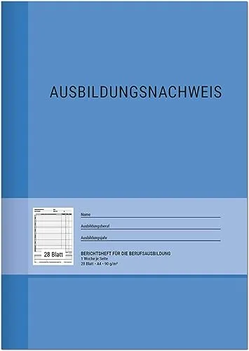 NBECOM Berichtsheft Ausbildung - DIN A4, 28 Blatt, 1 Woche je Seite - Personalformulare für die tägliche Dokumentation in der Ausbildung. Optimal für alle Ausbildungsberufe mit stabiler Klammerheftung und nachhaltiger Qualität - Made in Germany!