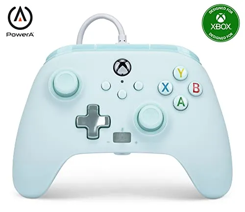 Verbesserter Kabelgebundener Controller von PowerA für Xbox Series X|S - Zuckerwatteblau, Gamepad, Kabelgebundener Videospiel-Controller, Gaming-Controller, Geeignet für Xbox One, Offiziell lizensiert