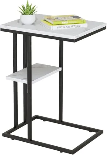 Beistelltisch C Form, Couch Beistelltischs, Kaffeetisch Kleiner Tisch, Sofa Tisch Beistelltische Bett, Side Table Beistelltische Sofa, Couchtisch Laptop Tischs, Sofatisch, Holzigkeit, Weißer Marmor