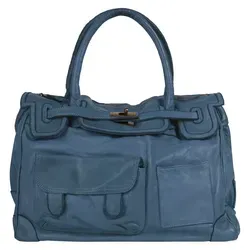 Shopper SAMANTHA LOOK - Elegante Damen Handtasche aus Leder, Blau - Handtaschen aus 100% Rindleder, Made in Italy, mit praktischem Drehverschluss und viel Stauraum für Shopping und Alltag.