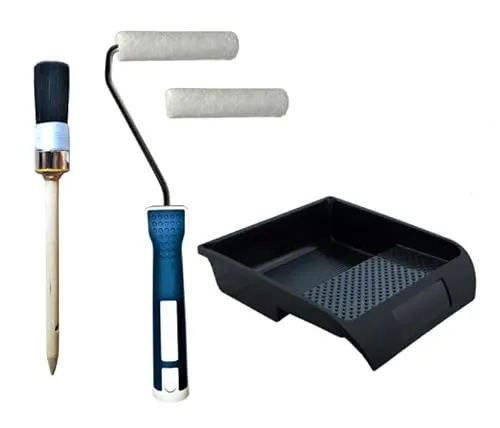 Lackier Set - Lackwalze mit Bügel, Farbwanne und Pinsel - Farbroller Set für präzises Lackieren von Türen, Möbeln und Wänden. Inklusive Profi Rindpinsel für optimale Ergebnisse!