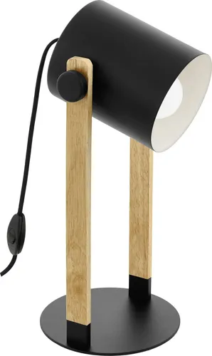 Eglo Tischleuchte Hornwood - Elegante Leuchte in Schwarz-Creme-Braun - Tischleuchten, stilvolles Design mit Holzoptik für ein gemütliches Ambiente in jedem Raum.