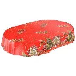 ANRO Tischdecke Wachstuchtischdecke Gartentischdecke Wachstischdecke (Einzelstück 1-tlg), Glatt 140x200cm Oval wasserabweisend rot Oval | 140 cm x 200 cm x 0.25 mm
