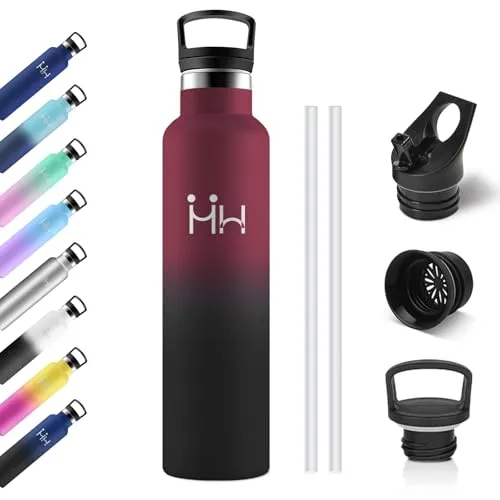 Isolierflasche 1L, Auslaufsicher Edelstahl Trinkflasche mit Strohhalm, Thermosflasche Kohlensäure Geeignet, Einhandöffnung, BPA-Frei, Wasserflasche für Wasser, Reisen, Gym, Uni, Camping, Schule