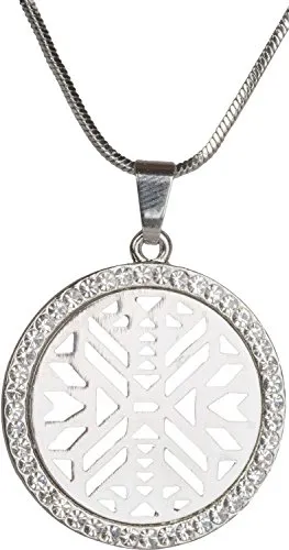 styleBREAKER Halskette mit rundem Ethno Muster Anhänger besetzt mit Strass, Schlangenkette, Karabinerverschluss, Damen 05030021, Farbe:Silber