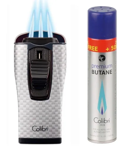 Colibri Monaco II Carbon Silber Triple Zigarren Feuerzeug mit 3 Jetflammen - Das Colibri Monaco II ist ein hochwertiges Flammen-Feuerzeug mit 3 leistungsstarken Jetflammen. Es bietet elegantes Carbondesign in Silber und ist ideal für Zigarrenliebhaber.