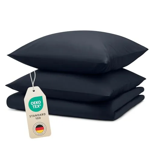 Blumtal Bettwäsche 200x220cm + 2X 80x80cm Kopfkissenbezug - Oeko-TEX zert. Mikrofaser Bettwäsche Set - Mikrofaser Bettbezug - Deckenbezug + Kissenbezug 3-teilig - Bettbezug Dark Ocean Blau